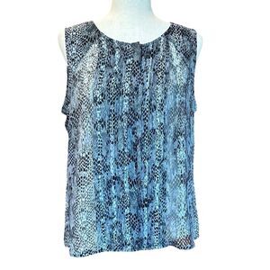 Calvin Klein Sleeveless Sheer Blouse Button-Up Black/Gray Print Size Large